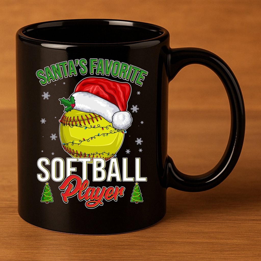 Funny Christmas Santa's Favorite Softball Player 11oz C Handle Ceramic Mug