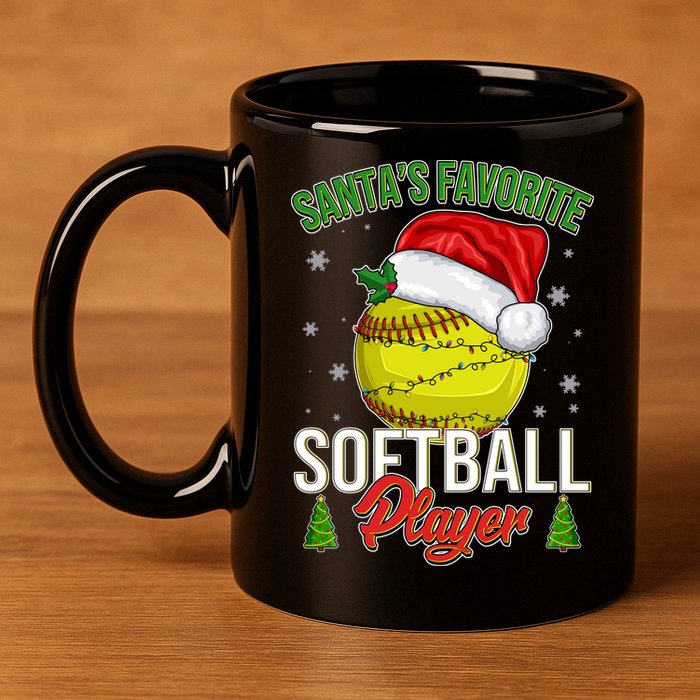 Funny Christmas Santa's Favorite Softball Player 11oz C Handle Ceramic Mug