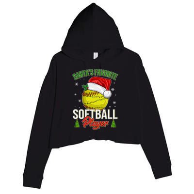 Funny Christmas Santa's Favorite Softball Player Crop Fleece Hoodie