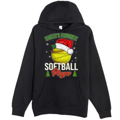 Funny Christmas Santa's Favorite Softball Player Premium Pullover Hoodie