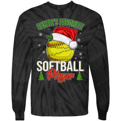 Funny Christmas Santa's Favorite Softball Player Tie-Dye Long Sleeve Shirt