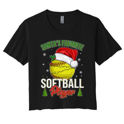 Funny Christmas Santa's Favorite Softball Player Crop Top
