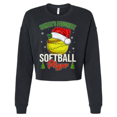 Funny Christmas Santa's Favorite Softball Player Cropped Pullover Crew