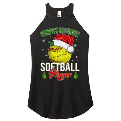 Funny Christmas Santa's Favorite Softball Player Women's Perfect Tri Rocker Tank