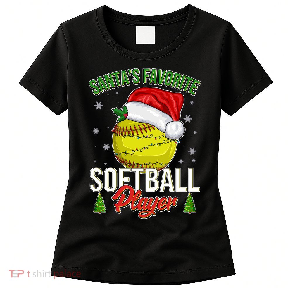Funny Christmas Santa's Favorite Softball Player Womens T-Shirt