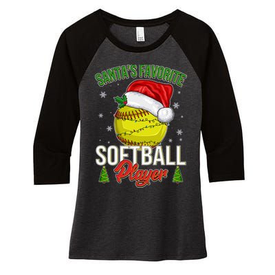 Funny Christmas Santa's Favorite Softball Player Women's Tri-Blend 3/4-Sleeve Raglan Shirt