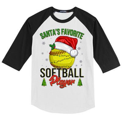 Funny Christmas Santa's Favorite Softball Player Kids Colorblock Raglan Jersey