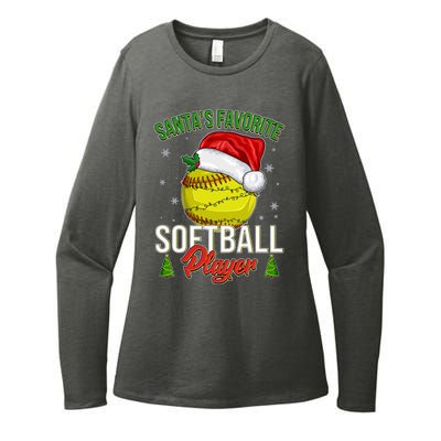 Funny Christmas Santa's Favorite Softball Player Womens CVC Long Sleeve Shirt