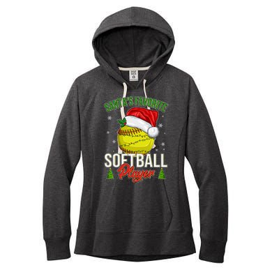 Funny Christmas Santa's Favorite Softball Player Women's Fleece Hoodie