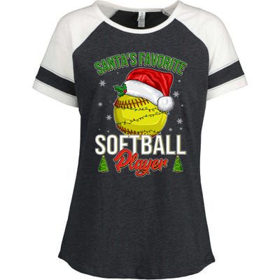 Funny Christmas Santa's Favorite Softball Player Enza Ladies Jersey Colorblock Tee