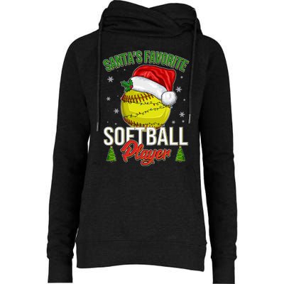 Funny Christmas Santa's Favorite Softball Player Womens Funnel Neck Pullover Hood