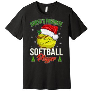 Funny Christmas Santa's Favorite Softball Player Premium T-Shirt