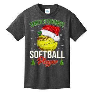 Funny Christmas Santa's Favorite Softball Player Kids T-Shirt