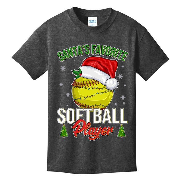 Funny Christmas Santa's Favorite Softball Player Kids T-Shirt