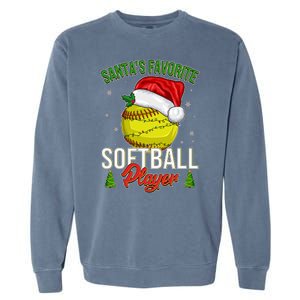 Funny Christmas Santa's Favorite Softball Player Garment-Dyed Sweatshirt