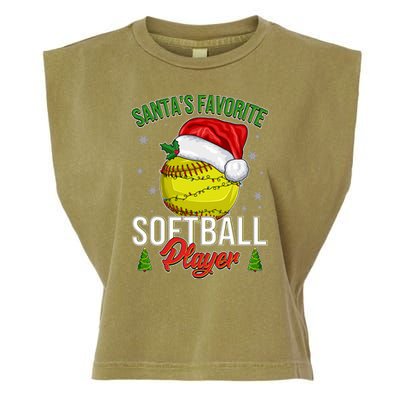Funny Christmas Santa's Favorite Softball Player Garment-Dyed Women's Muscle Tee