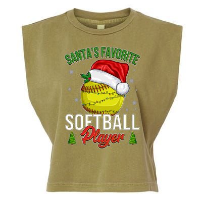 Funny Christmas Santa's Favorite Softball Player Garment-Dyed Women's Muscle Tee