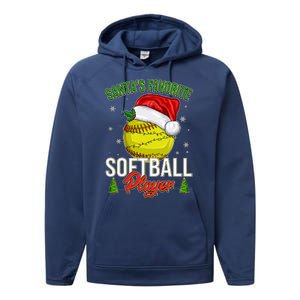 Funny Christmas Santa's Favorite Softball Player Performance Fleece Hoodie