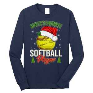 Funny Christmas Santa's Favorite Softball Player Long Sleeve Shirt