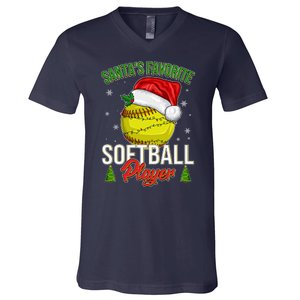 Funny Christmas Santa's Favorite Softball Player V-Neck T-Shirt