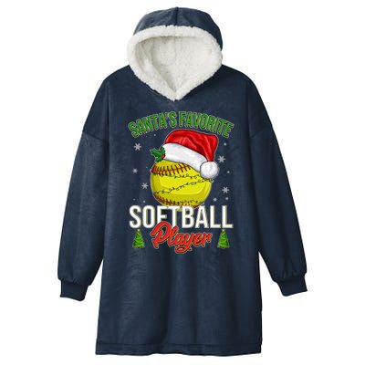 Funny Christmas Santa's Favorite Softball Player Hooded Wearable Blanket