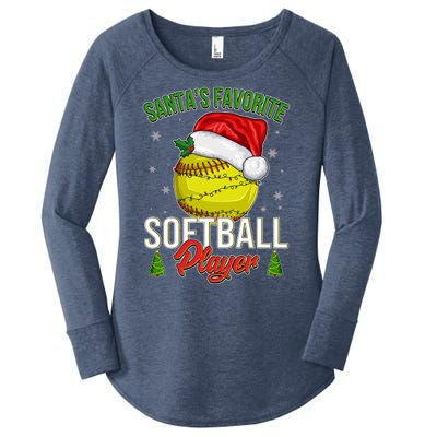 Funny Christmas Santa's Favorite Softball Player Women's Perfect Tri Tunic Long Sleeve Shirt