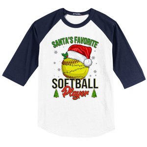 Funny Christmas Santa's Favorite Softball Player Baseball Sleeve Shirt