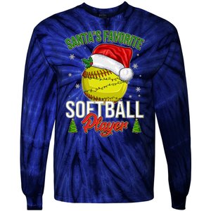 Funny Christmas Santa's Favorite Softball Player Tie-Dye Long Sleeve Shirt