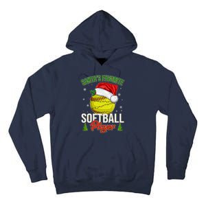 Funny Christmas Santa's Favorite Softball Player Tall Hoodie