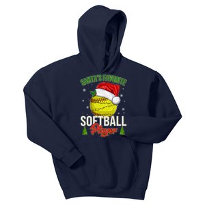 Funny Christmas Santa's Favorite Softball Player Kids Hoodie