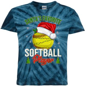 Funny Christmas Santa's Favorite Softball Player Kids Tie-Dye T-Shirt