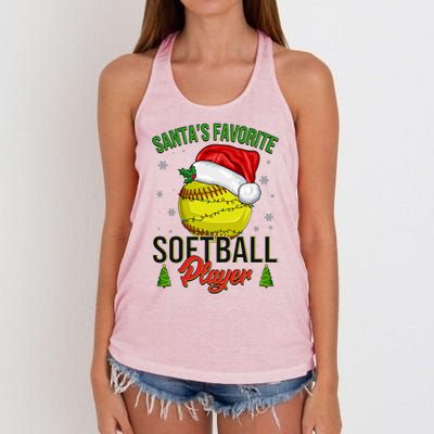 Funny Christmas Santa's Favorite Softball Player Women's Knotted Racerback Tank