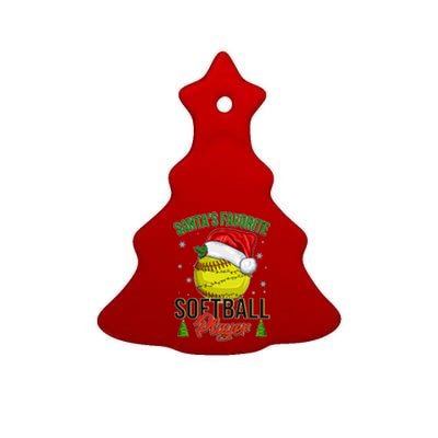 Funny Christmas Santa's Favorite Softball Player Ceramic Tree Ornament