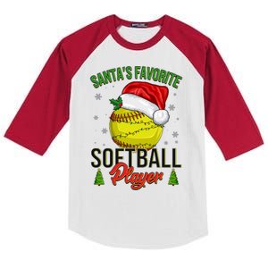 Funny Christmas Santa's Favorite Softball Player Kids Colorblock Raglan Jersey