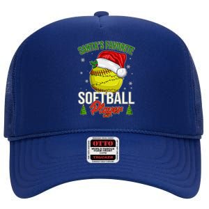 Funny Christmas Santa's Favorite Softball Player High Crown Mesh Back Trucker Hat