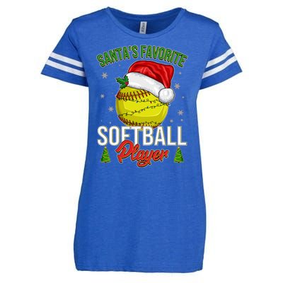 Funny Christmas Santa's Favorite Softball Player Enza Ladies Jersey Football T-Shirt