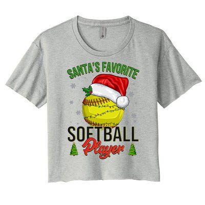 Funny Christmas Santa's Favorite Softball Player Women's Crop Top Tee