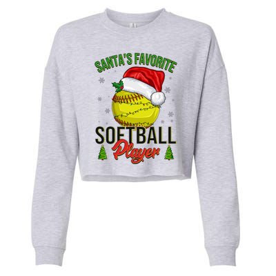 Funny Christmas Santa's Favorite Softball Player Cropped Pullover Crew