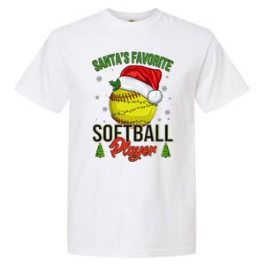 Funny Christmas Santa's Favorite Softball Player Garment-Dyed Heavyweight T-Shirt