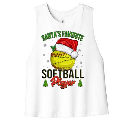 Funny Christmas Santa's Favorite Softball Player Women's Racerback Cropped Tank