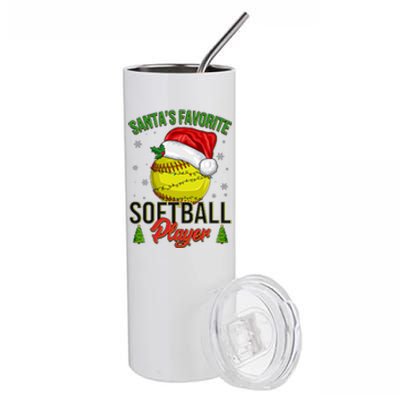 Funny Christmas Santa's Favorite Softball Player Stainless Steel Tumbler