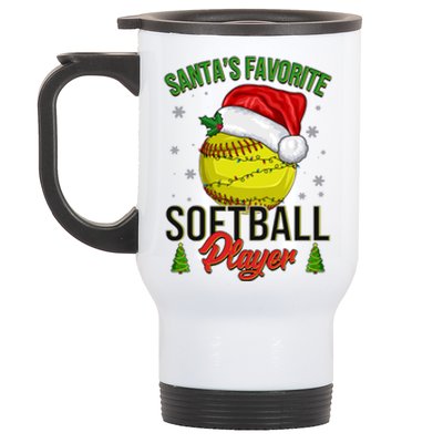 Funny Christmas Santa's Favorite Softball Player Stainless Steel Travel Mug