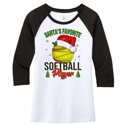 Funny Christmas Santa's Favorite Softball Player Women's Tri-Blend 3/4-Sleeve Raglan Shirt