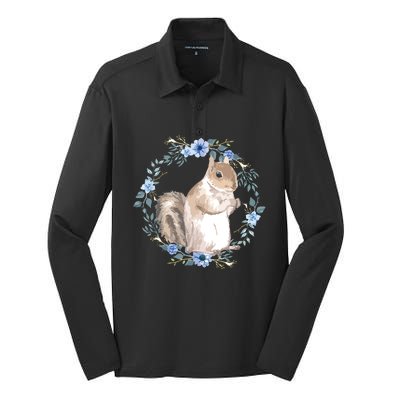 Flower Circle Squirrel Silk Touch Performance Long Sleeve Polo