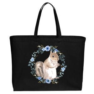 Flower Circle Squirrel Cotton Canvas Jumbo Tote