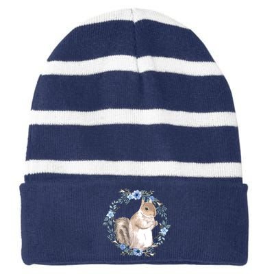 Flower Circle Squirrel Striped Beanie with Solid Band