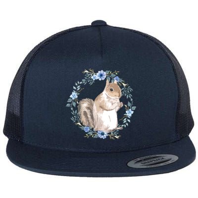 Flower Circle Squirrel Flat Bill Trucker Hat