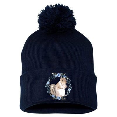 Flower Circle Squirrel Pom Pom 12in Knit Beanie