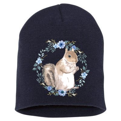 Flower Circle Squirrel Short Acrylic Beanie