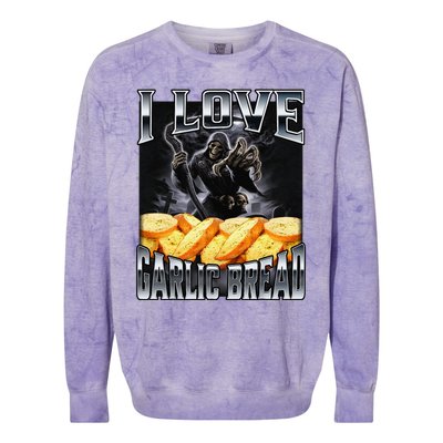 Funny Cringe Skeleton Meme I Love Garlic Bread Colorblast Crewneck Sweatshirt